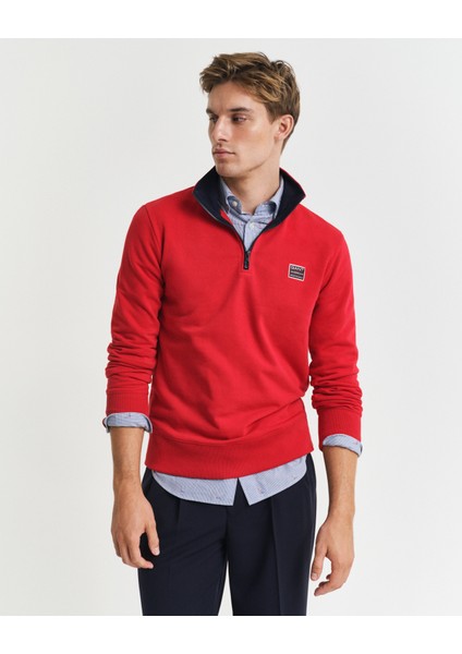 Erkek Kırmızı Regular Fit Yarım Fermuarlı Logolu Sweatshirt 2067021.630