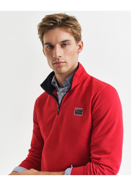 Erkek Kırmızı Regular Fit Yarım Fermuarlı Logolu Sweatshirt 2067021.630 indirimleri