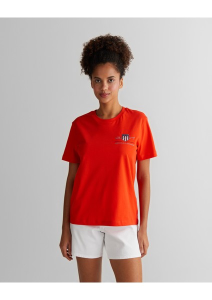 Kadın Turuncu Regular Fit Bisiklet Yaka Logolu T-Shirt 4200277.651