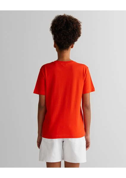 Kadın Turuncu Regular Fit Bisiklet Yaka Logolu T-Shirt 4200277.651