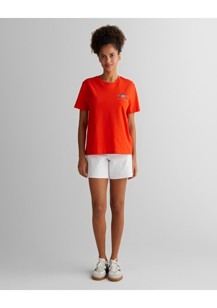 Kadın Turuncu Regular Fit Bisiklet Yaka Logolu T-Shirt 4200277.651