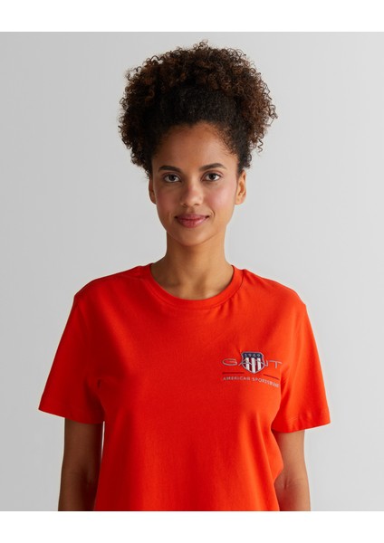 Kadın Turuncu Regular Fit Bisiklet Yaka Logolu T-Shirt 4200277.651
