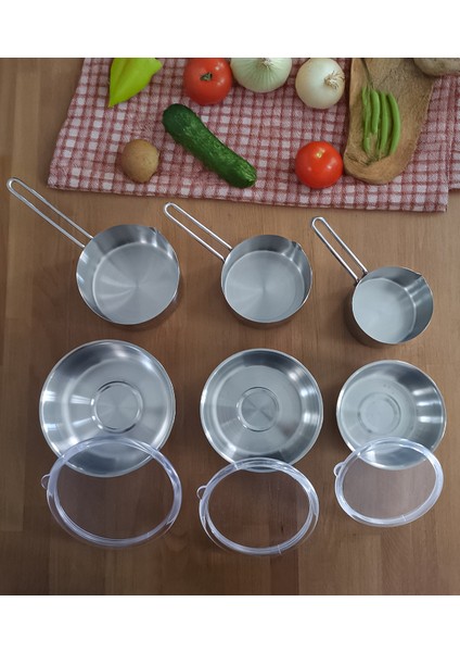 Çelik 3'lü Saklama Kabı ve 3'lü Kaçerola 9 Parça Set modelleri