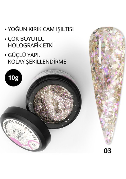 Holographic Builder Gel, Nail Art Için Protez Tırnak Jeli No.03, Glitter Pembe Simli, 10 gr