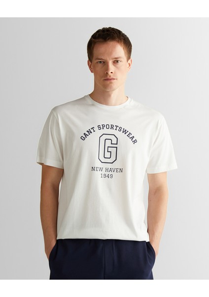 Erkek Krem Regular Fit Bisiklet Yaka Logolu T-Shirt 2003310.113