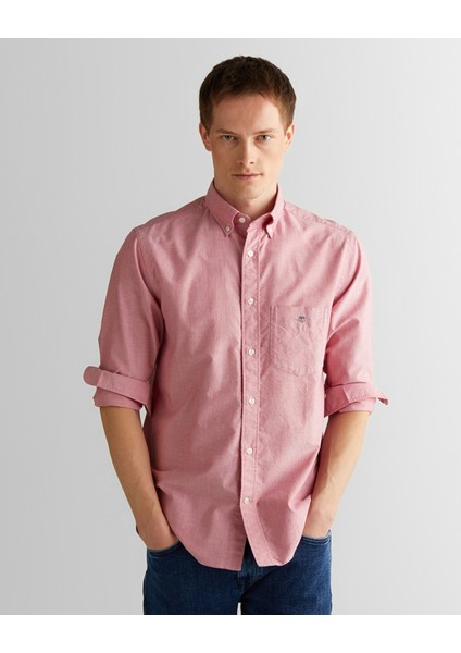 Erkek Kırmızı Regular Fit Düğmeli Yaka Gömlek 3000200.630
