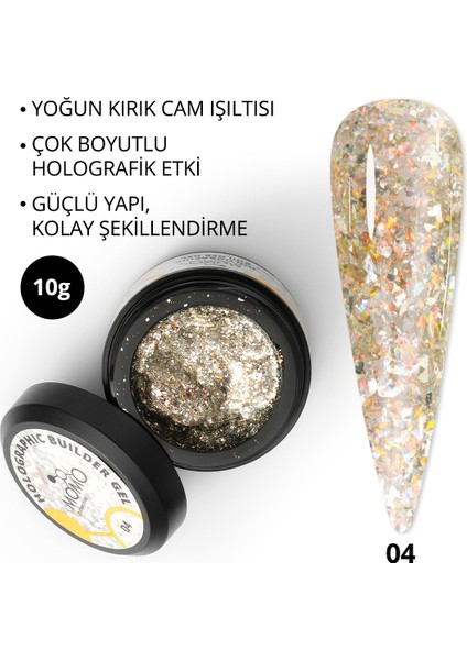 Holographic Builder Gel, Nail Art Için Protez Tırnak Jeli No.04, Glitter Sarı Simli, 10 gr