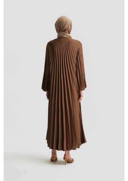 Taş Işlemeli Piliseli Abaya 25Y8302 Açık Kahve