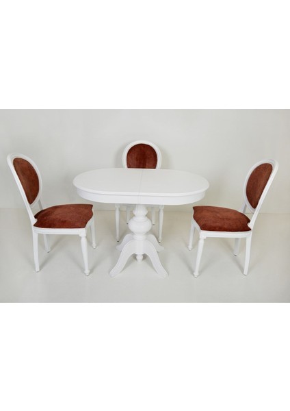 Pera Oval Beyaz Açılır Baba Ayak Mutfak Masa / Madalyon Beyaz Mutfak Salon Takımı 73X108 30