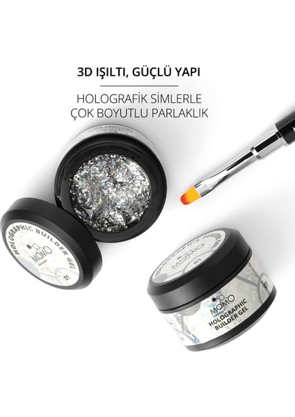 Holographic Builder Gel, Nail Art Için Protez Tırnak Jeli No.01, Glitter Gümüş Simli, 10 gr