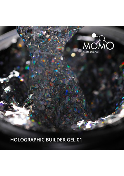 Holographic Builder Gel, Nail Art Için Protez Tırnak Jeli No.01, Glitter Gümüş Simli, 10 gr