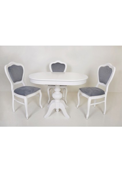 Pera Oval Beyaz Baba Ayak Mutfak Masa/urla Beyaz Gri Sandalye Mutfak Takımı 73X108+30