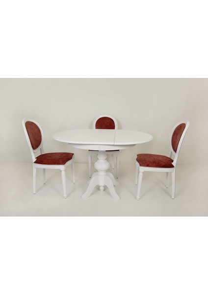 Ezine Beyaz Açılır Baba Ayak Yuvarlak Mutfak Masa /madalyon Sandalye Takımı