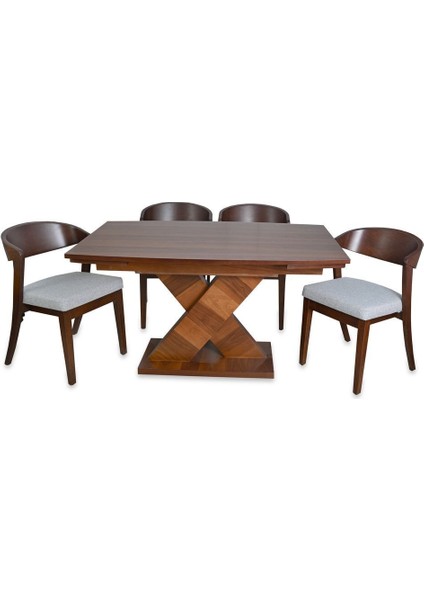 Kapadokya Ceviz Kaplama 90X140+30+30 Masa/ Bakü Sandalye Mutfak Takımı