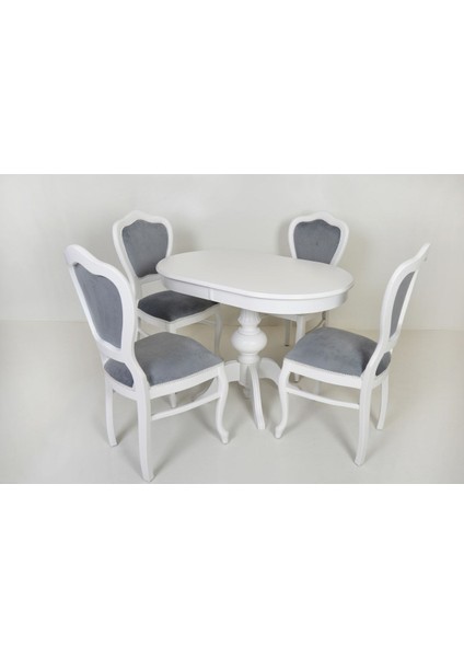 Pera Oval Beyaz Baba Ayak Mutfak Masa/urla Beyaz Gri Sandalye Mutfak Takımı 73X108+30 fiyatları