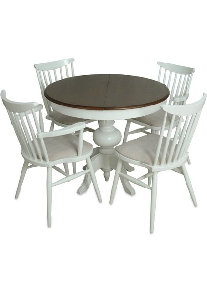 Ezine Beyaz Koyu Ceviz 90X120 Baba Ayak Mutfak Masa Sandalye Takımı