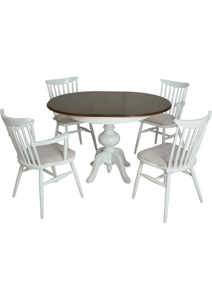 Ezine Beyaz Koyu Ceviz 90X120 Baba Ayak Mutfak Masa Sandalye Takımı fiyatları