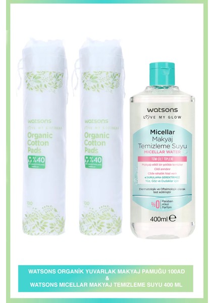 Organik Makyaj Pamuğu * 2 + Watsons 400 ml Micellar Makyaj Temizleme Suyu