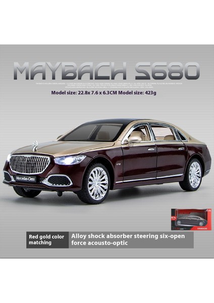 Xenmoco Mercedes-Benz Maybach S680 Alaşımlı Araba Modeli Altı Kapı Ses ve Işık Geri Kuvvet Şok Emme Koleksiyon Süsler Oyuncak Araba (Yurt Dışından)