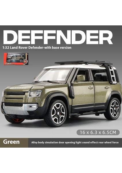 Land Rover Defender 1:32 Alaşımlı Araba Modeli Çok Kapılı Açılabilir Kapak Ses ve Işık Arka Sürücü Koleksiyon Süsü Yeşil (Yurt Dışından)