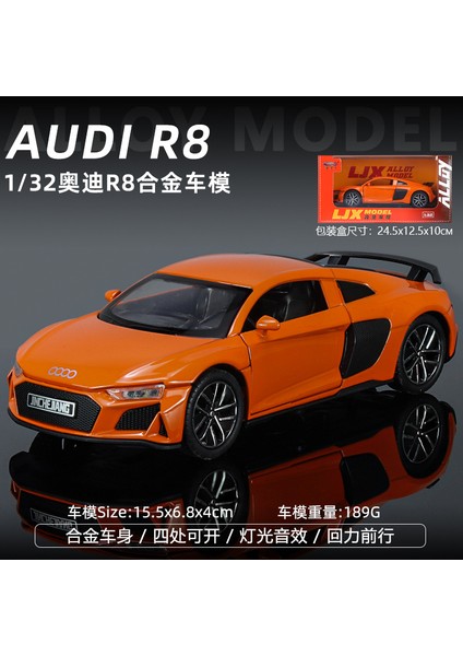 1:32 Audi Audı R8 Alaşımlı Araba Modeli 4 Kapı Açılabilir / Ses ve Işık Ses Efektleri / Bumerang Fonksiyonu Kutulu Koleksiyon Modeli (Yurt Dışından)