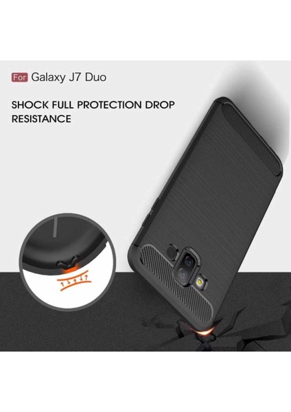 Samsung Galaxy J7 Duo ile Uyumlu Kamera Korumalı Darbe Önleyici Carbon Brushed Silikon Kılıf modelleri