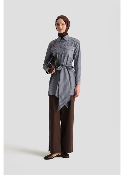 Kuşaklı Çizgili Tunik 25Y4618 Lacivert