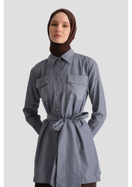 Kuşaklı Çizgili Tunik 25Y4618 Lacivert