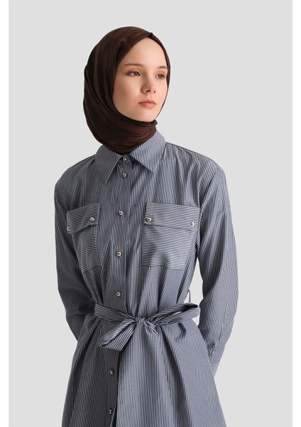 Kuşaklı Çizgili Tunik 25Y4618 Lacivert