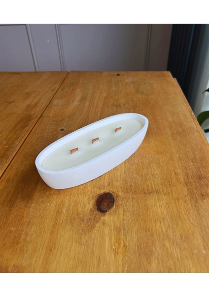 Oval Beton Mum – %100 Doğal Soya Wax, Ahşap Fitilli, El Yapımı Dekoratif Mum (21.9X10.8 Cm)