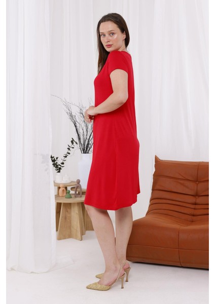 Kadın Kırmızı Büyük Beden Esnek Midi Elbise modelleri