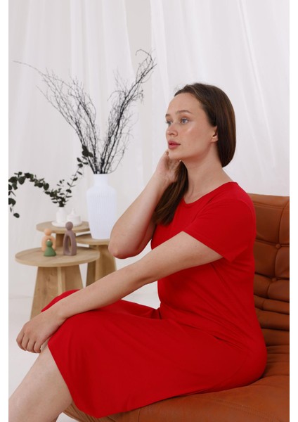 Kadın Kırmızı Büyük Beden Esnek Midi Elbise indirimleri