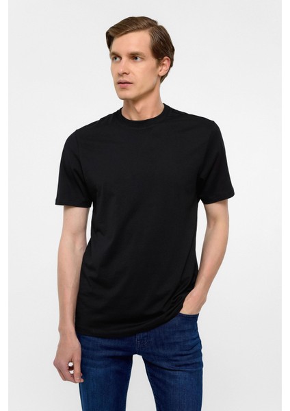 Siyah Regular Düz Bisiklet Yaka Tişört fiyatları