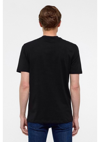 Siyah Regular Düz Bisiklet Yaka Tişört indirimleri