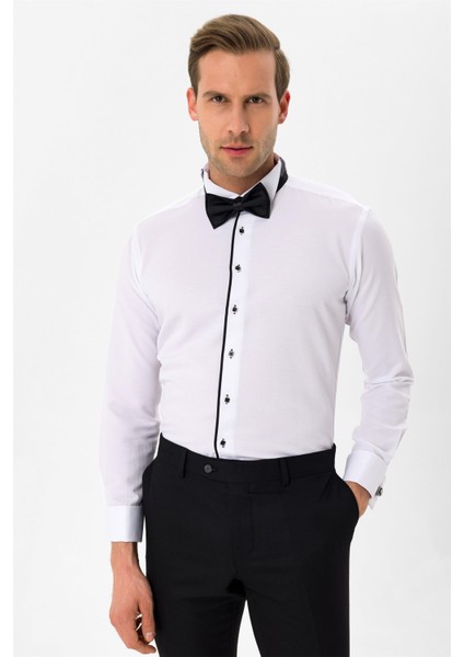 Siyah Slim Fit Düz Ata Yaka Gömlek