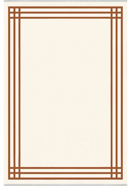Lofy Halı Modern Çizgili Krem Kahve Yıkanabilir Halı 160X230 cm