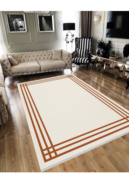Lofy Halı Modern Çizgili Krem Kahve Yıkanabilir Halı 160X230 cm fiyatları