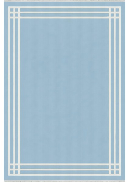 Lofy Halı Açık Mavi Beyaz Kenarlı Modern Halı Yıkanabilir 160X230