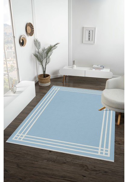 Lofy Halı Açık Mavi Beyaz Kenarlı Modern Halı Yıkanabilir 160X230 fiyatları