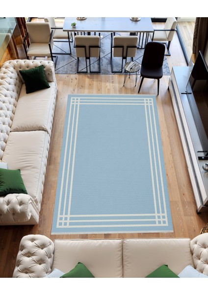 Lofy Halı Açık Mavi Beyaz Kenarlı Modern Halı Yıkanabilir 160X230 modelleri