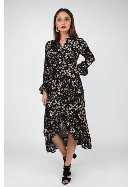 Kadın Çiçekli Elbise Siyah