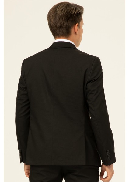 Siyah Slim Fit Armürlü Sivri Yaka 6 Drop Takım Elbise fiyatları