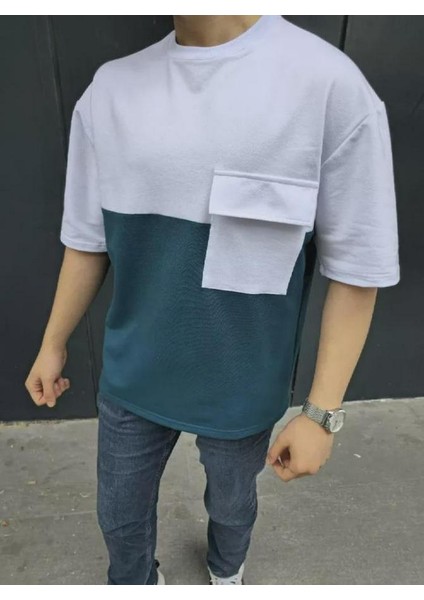 Unisex Torba Cep Detaylı Parçalı T-Shirt