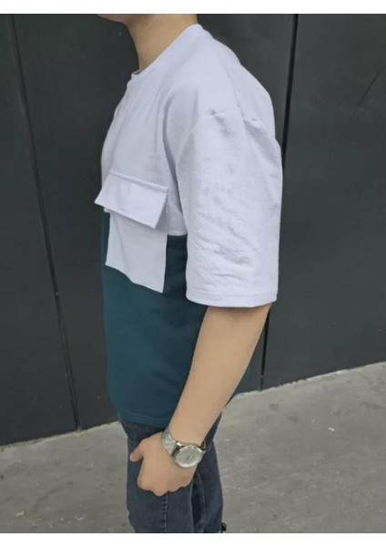 Unisex Torba Cep Detaylı Parçalı T-Shirt fiyatları