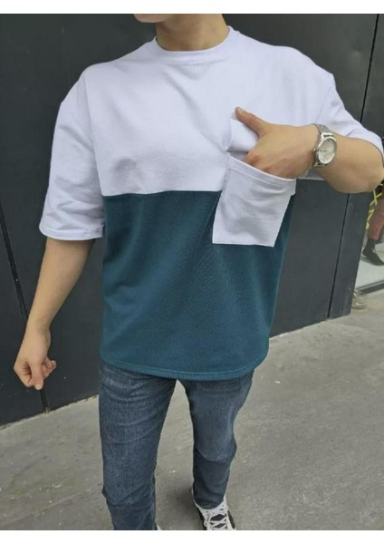 Unisex Torba Cep Detaylı Parçalı T-Shirt modelleri