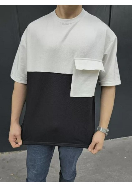 Unisex Torba Cep Detaylı Parçalı T-Shirt