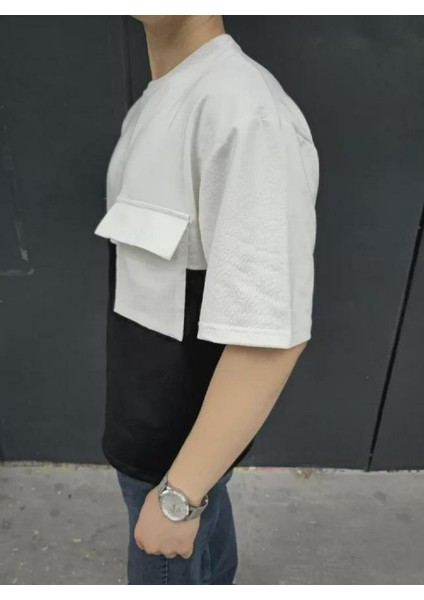 Unisex Torba Cep Detaylı Parçalı T-Shirt modelleri