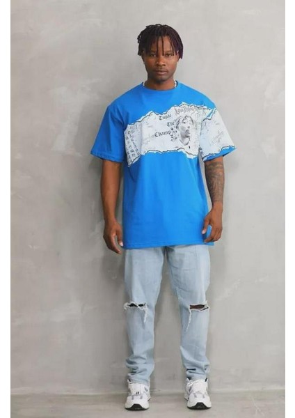 Unisex Bisiklet Yaka Baskılı Oversize T-Shirt modelleri