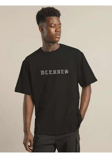 Unisex Bisiklet Yaka Oversize Baskılı T-Shirt