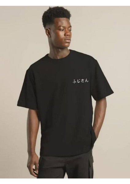 Unisex Bisiklet Yaka Baskılı Oversize T-Shirt